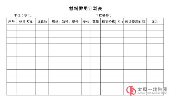 物资存放信息表模版
